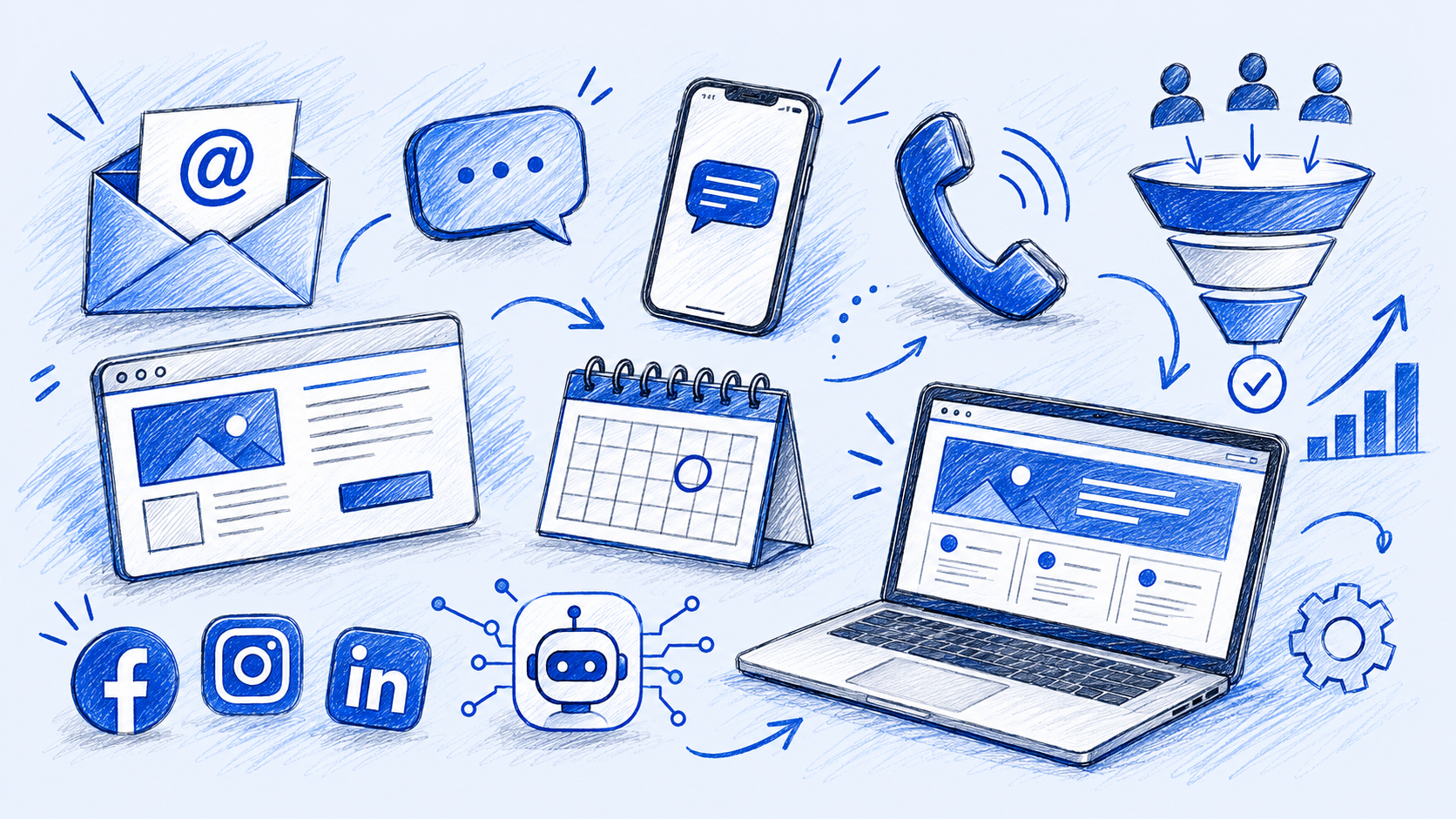 Examples of HighLevel projects including email, SMS, phone, funnels, calendar, social media, AI agents, and automations