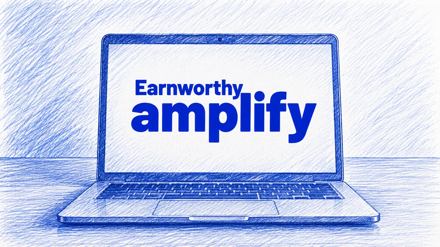 Earnworthy Amplify Smart Sites illustration showing a website, marketing plan, and connected systems for contacts, calls, chats, tasks, email, marketing, and reviews