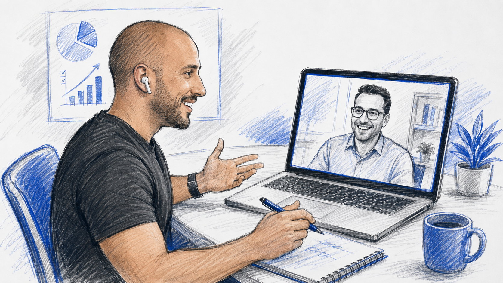 Monthly strategy call with Nicholas Scalice over video chat