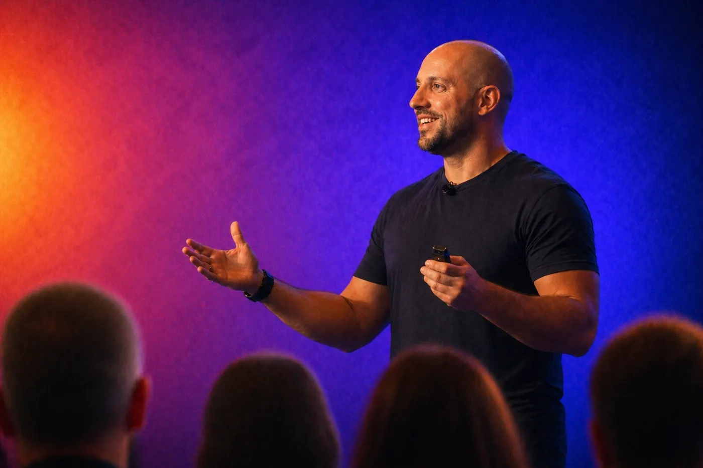Nicholas Scalice speaking on stage